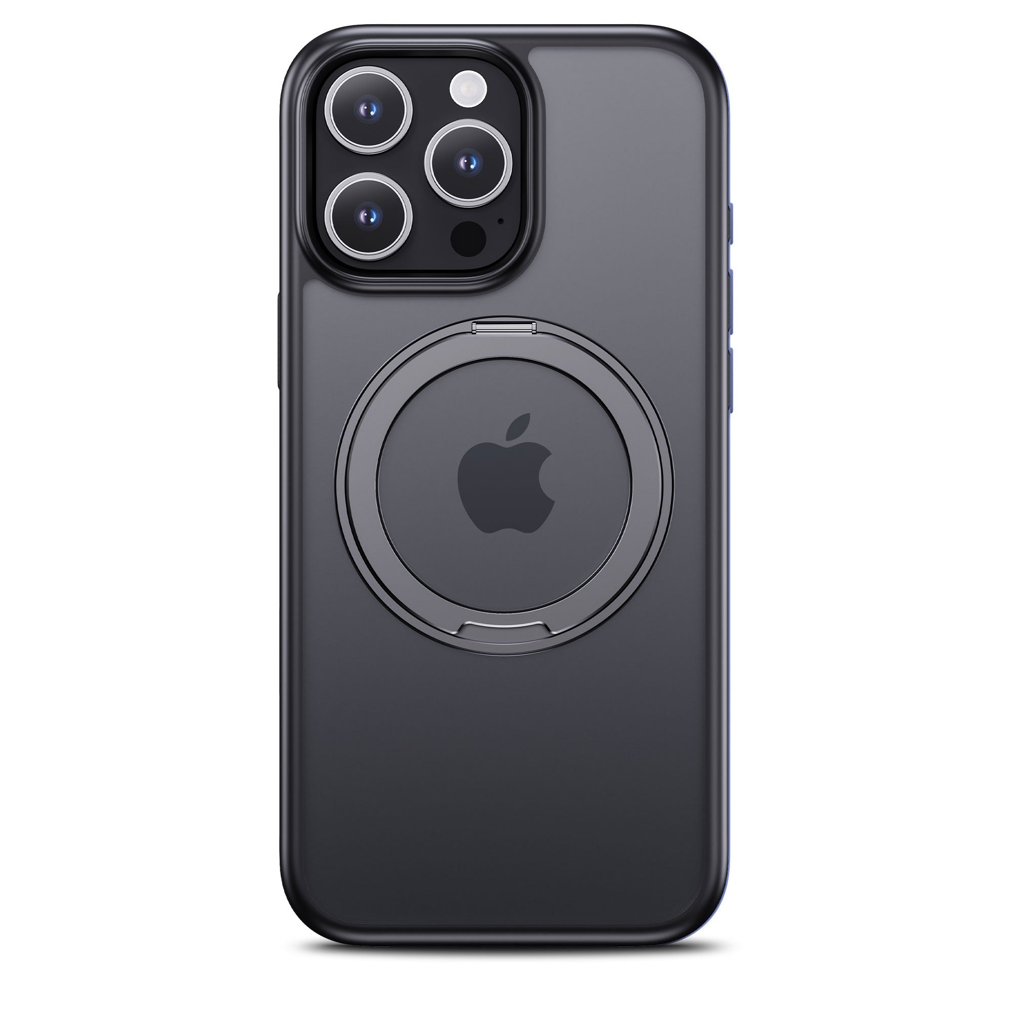 Matte case for iPhone 16 with a 360-degree rotatable stand that can be erected.